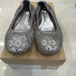 J. Crew Metallic Silver Cutout Ballet Flats